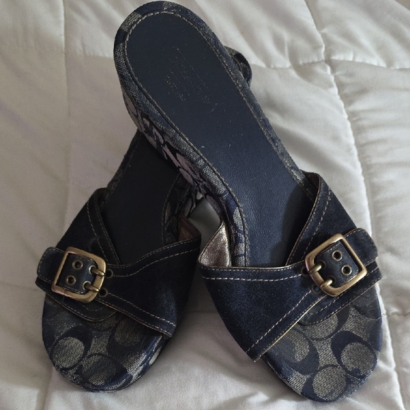 Y2K Coach Dark Blue Signature Mules with Buckle - Picture 1 of 10